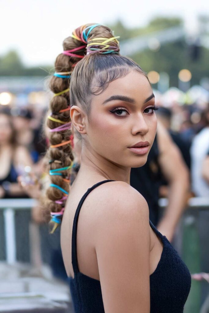 Twisted High Ponytail with Colored Threads