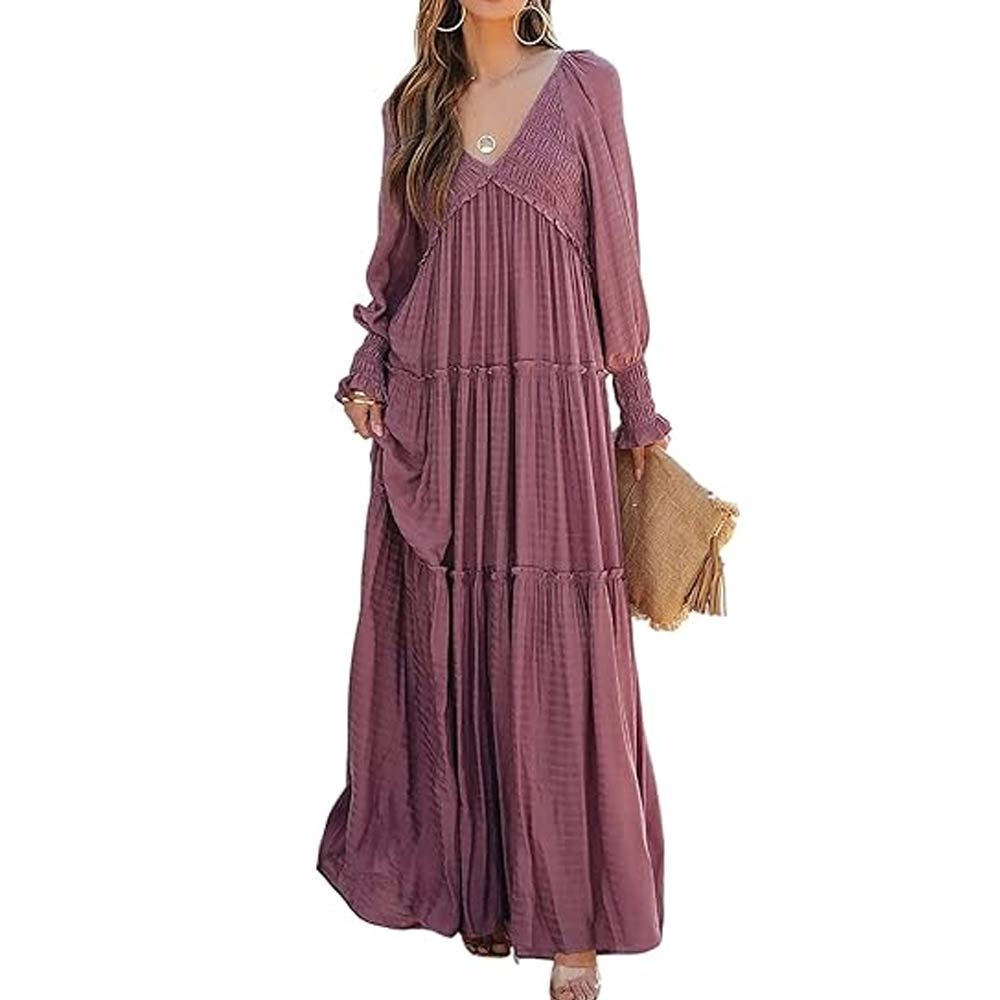 Ruffle Boho Casual Flowy Long Dress