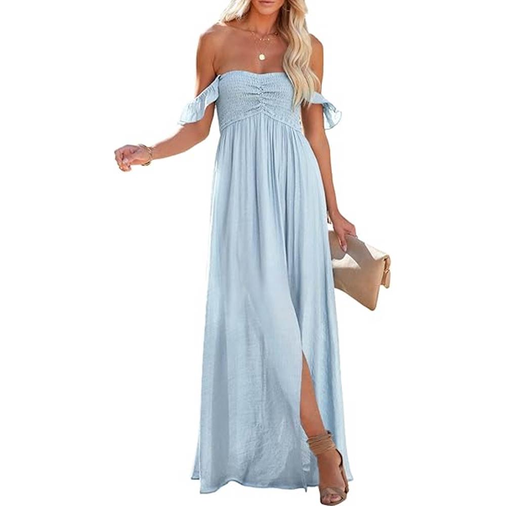 Summer Smocked Off The Shoulder Maxi Dress
