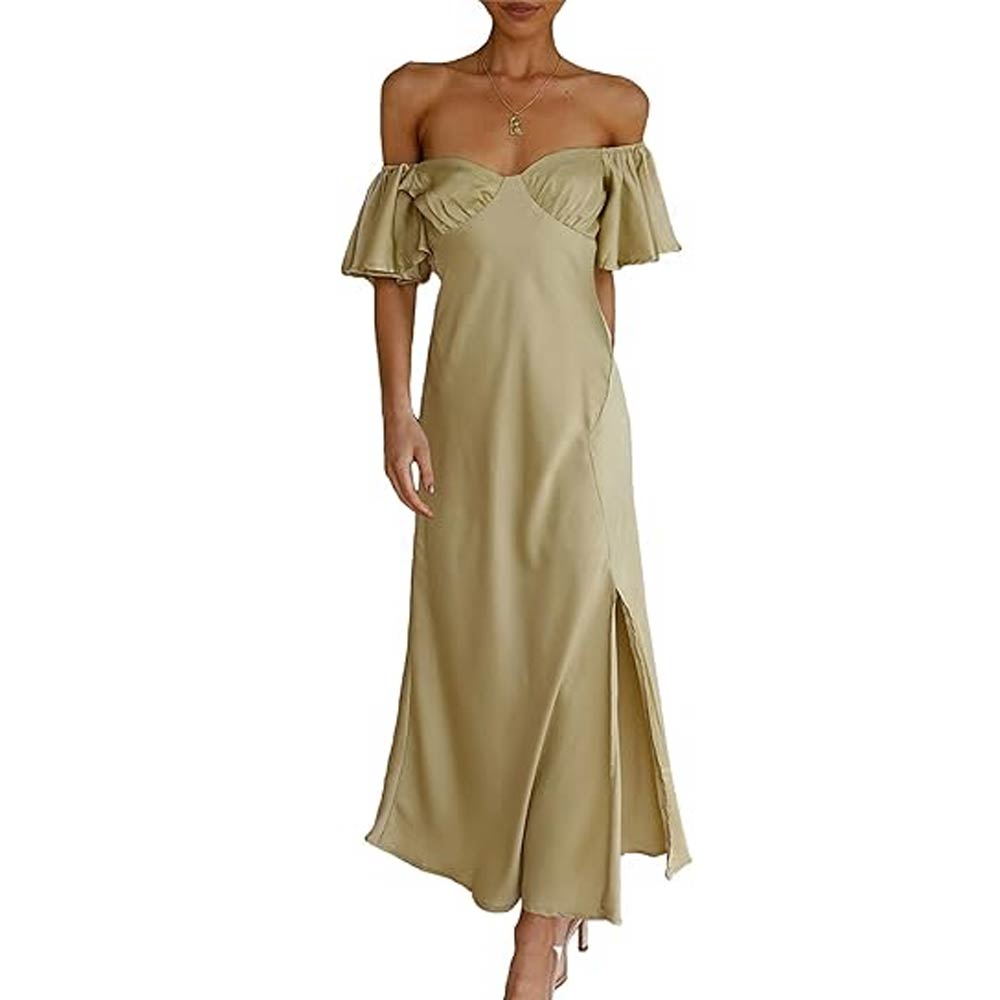 Satin Off Shoulder Formal Dress