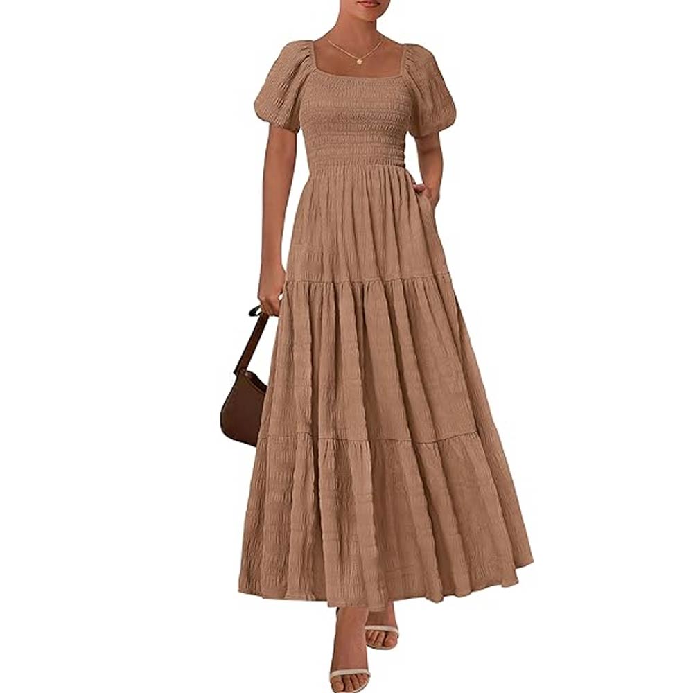 Puff Short Sleeve Maxi Dress