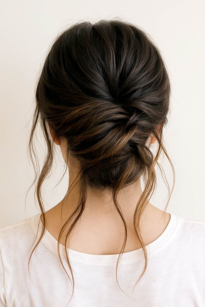 Messy Low Bun With Loose Strands