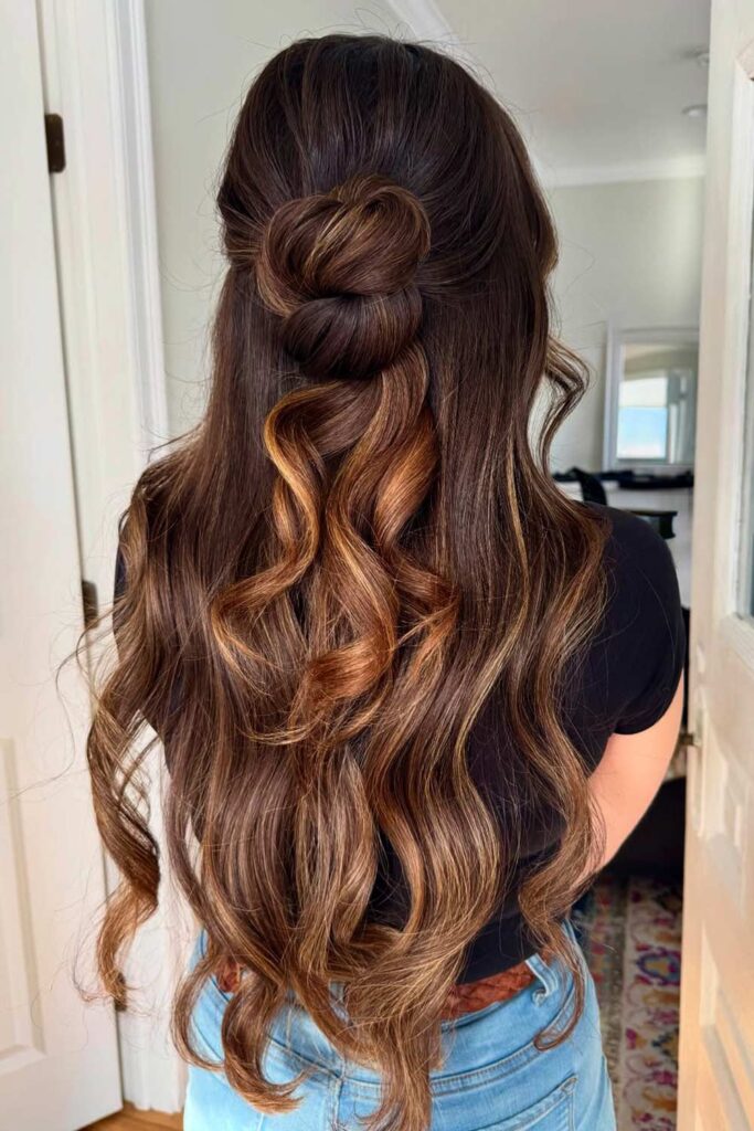 Twisted Half-Up Bun with Flowing Waves