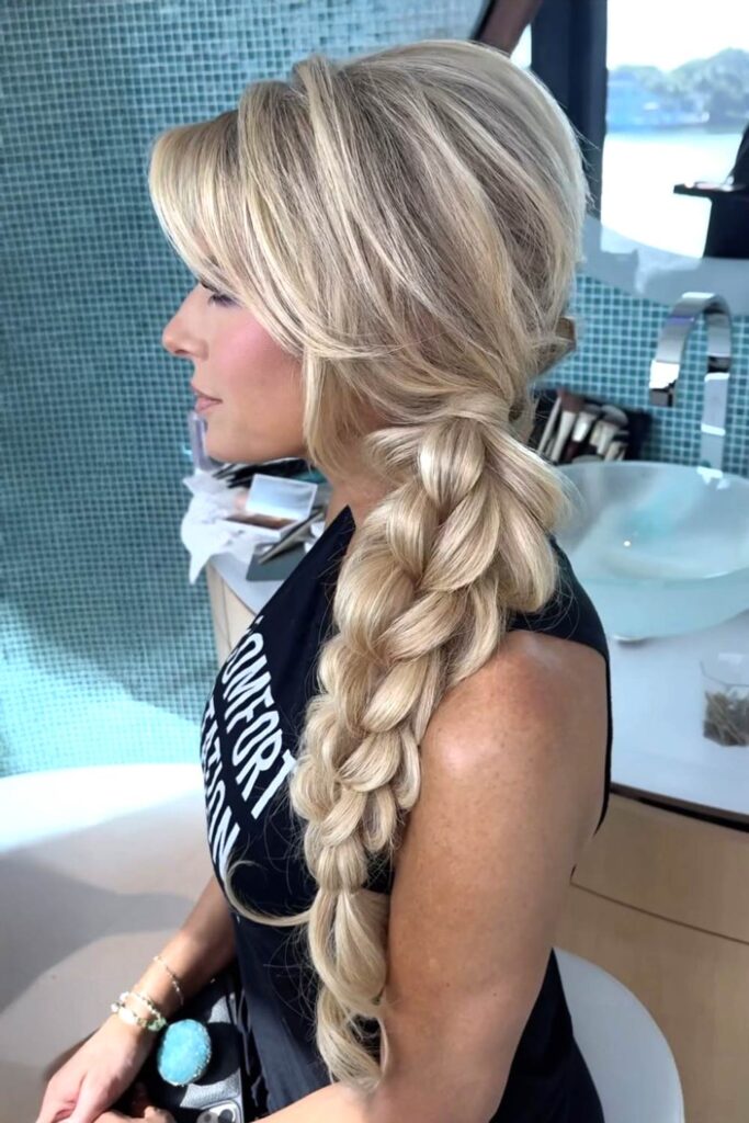 Voluminous Side Braid with Sweeping Bangs