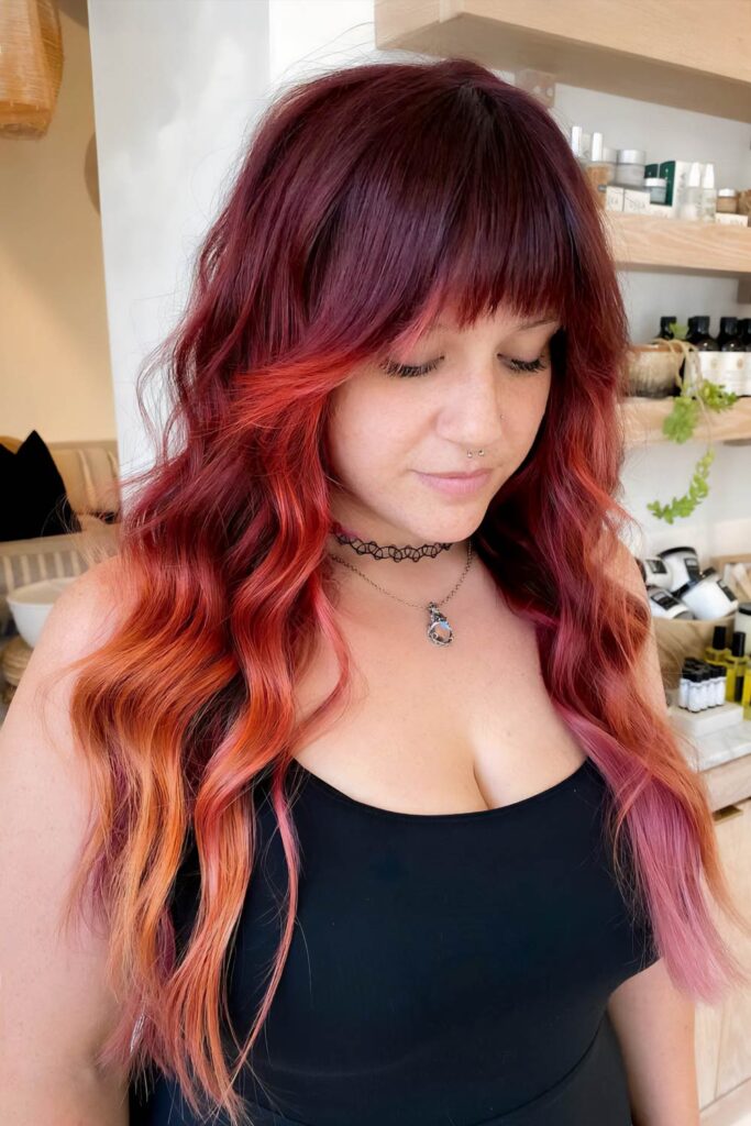 Layered Sunset Ombre: From Burgundy to Peachy Rose
