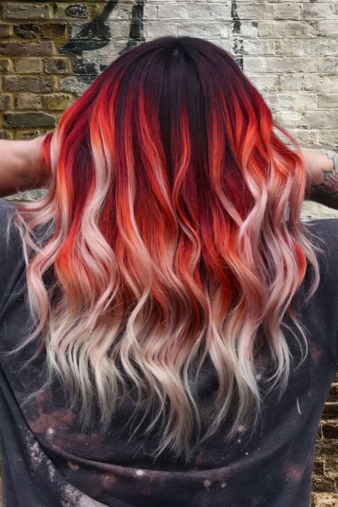 Fiery Red to Ash Blonde Ombre