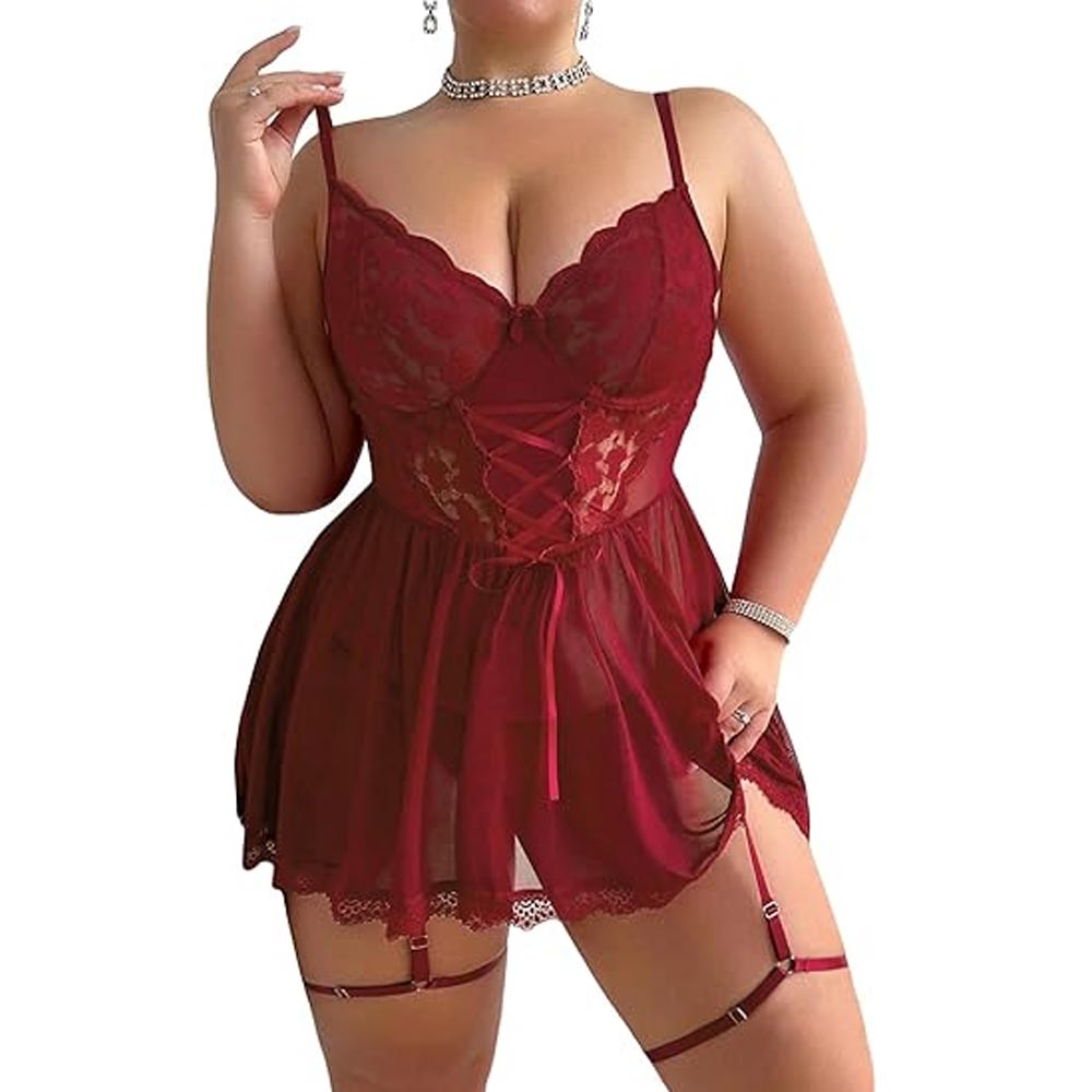 Lace Up Sleepwear with Gater Belt