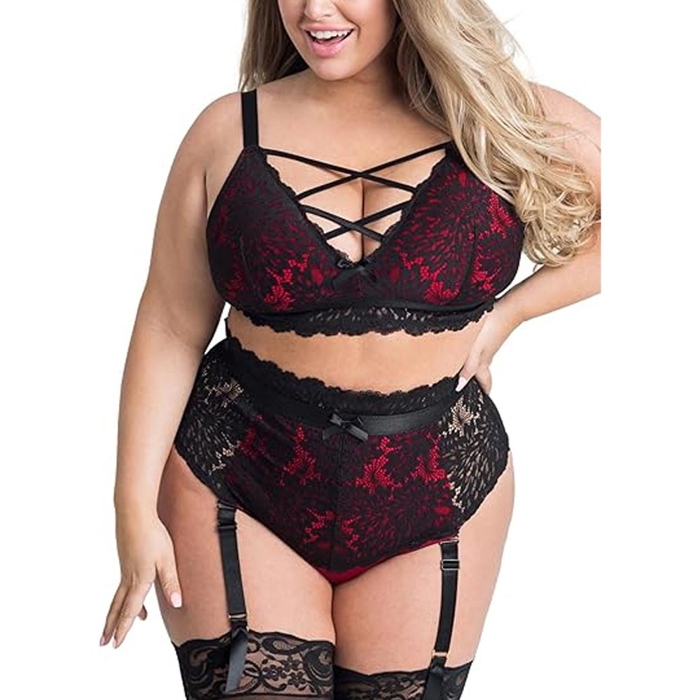 Luxe Criss-cross Bra Plus Size Lingerie Set
