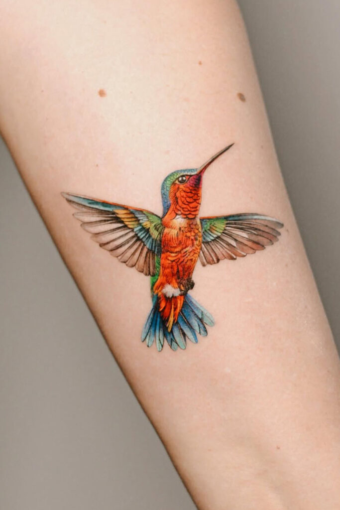 Colibri (Hummingbird) Watercolor Tattoo on Arm