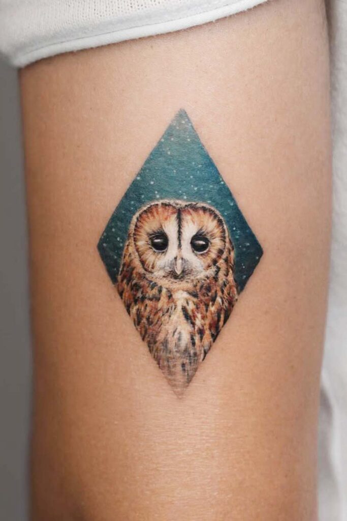Geometric Owl with Watercolor Elements