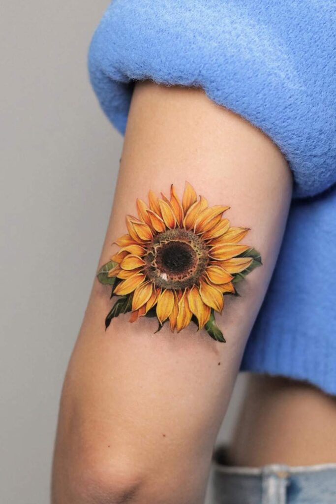 Sunflower Watercolor Tattoo on Arm