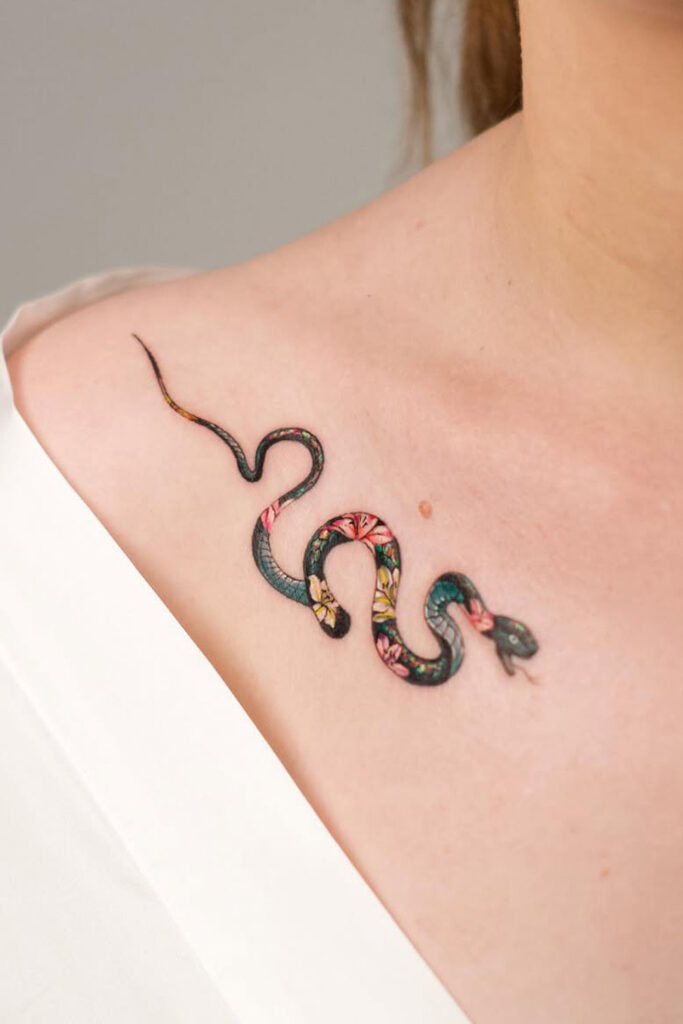 Snake Shoulder Tattoo in Watercolor
