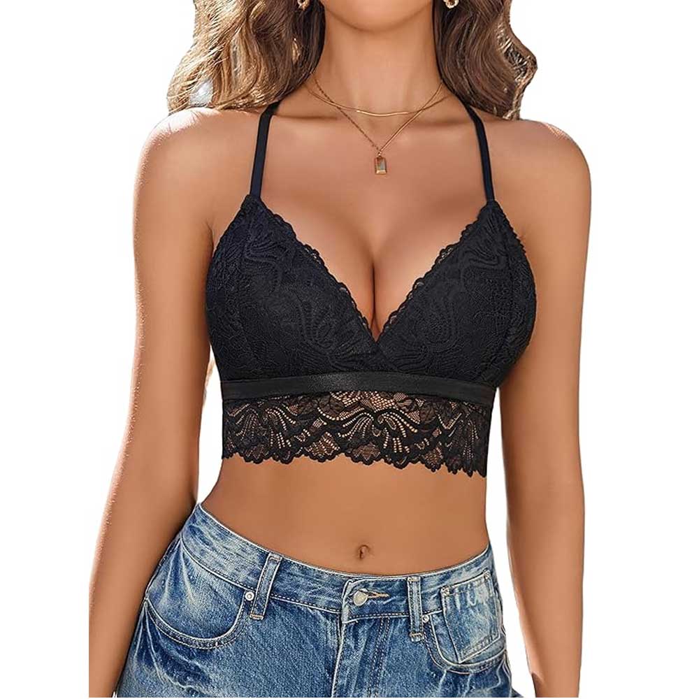 Wireless Lace Bra V Neck Racerback Cami Tank