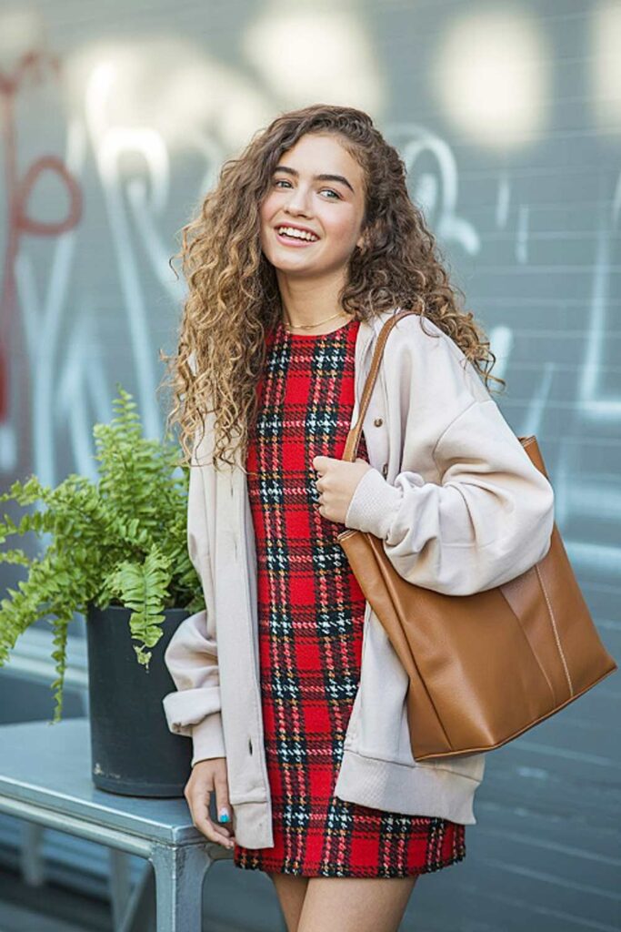 Plaid Mini Skirt with Knitted Cardigan