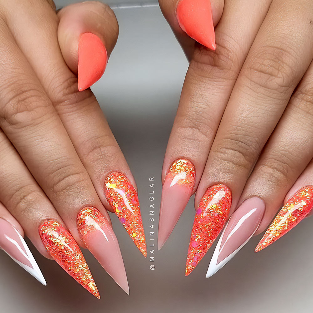 Long Stiletto Nails With An Ombre Design