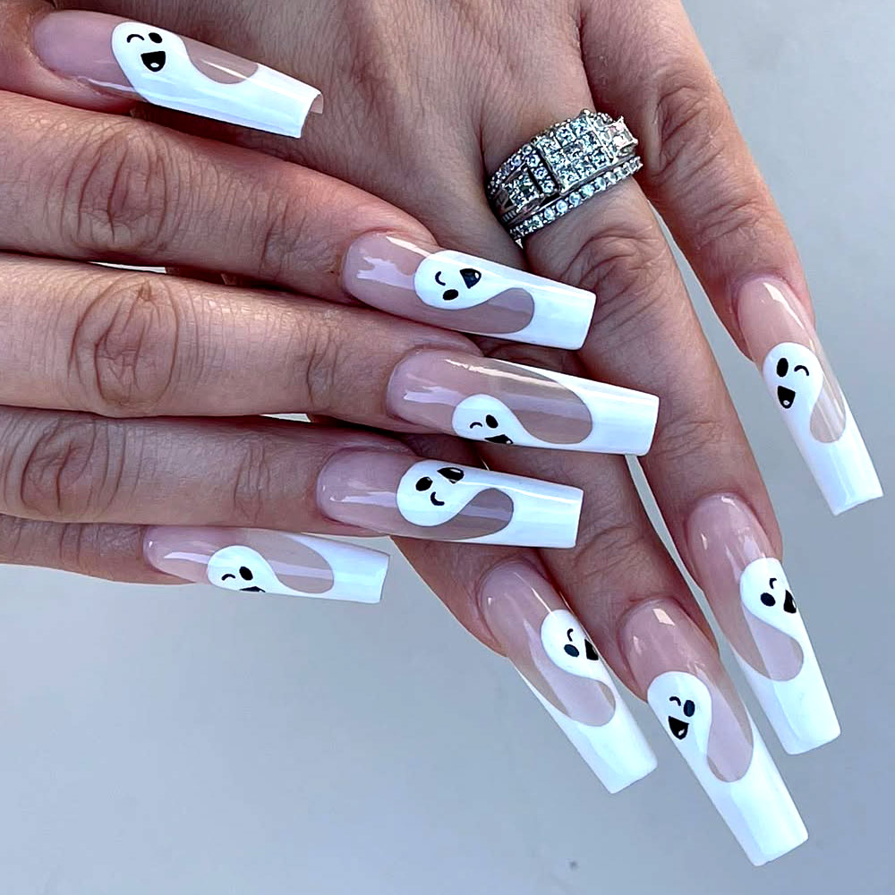 Halloween-Styled White Coffin Nails