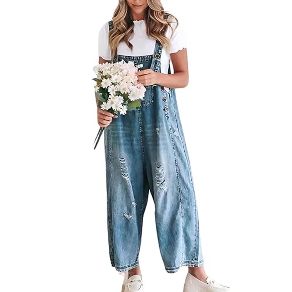 Adjustable Strap Denim Bib Overall