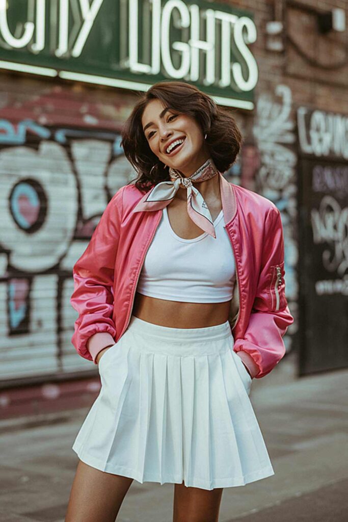 Mini Skirt with Bright Pink Bomber