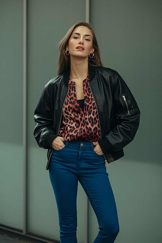 Leopard Print Blouse and Slim Jeans