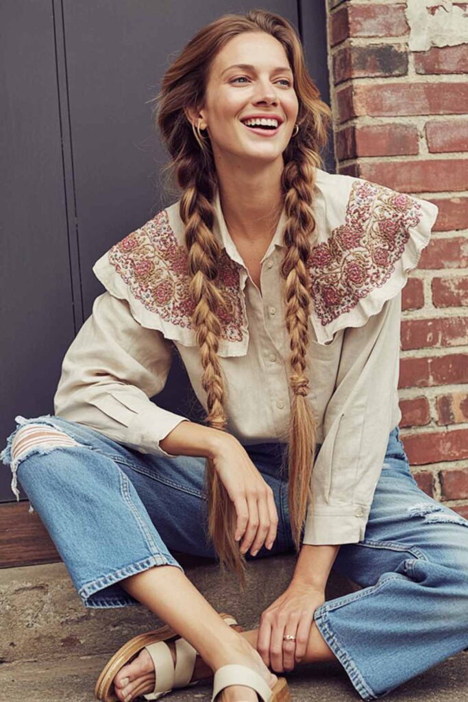 Embroidered Shirt with Jeans