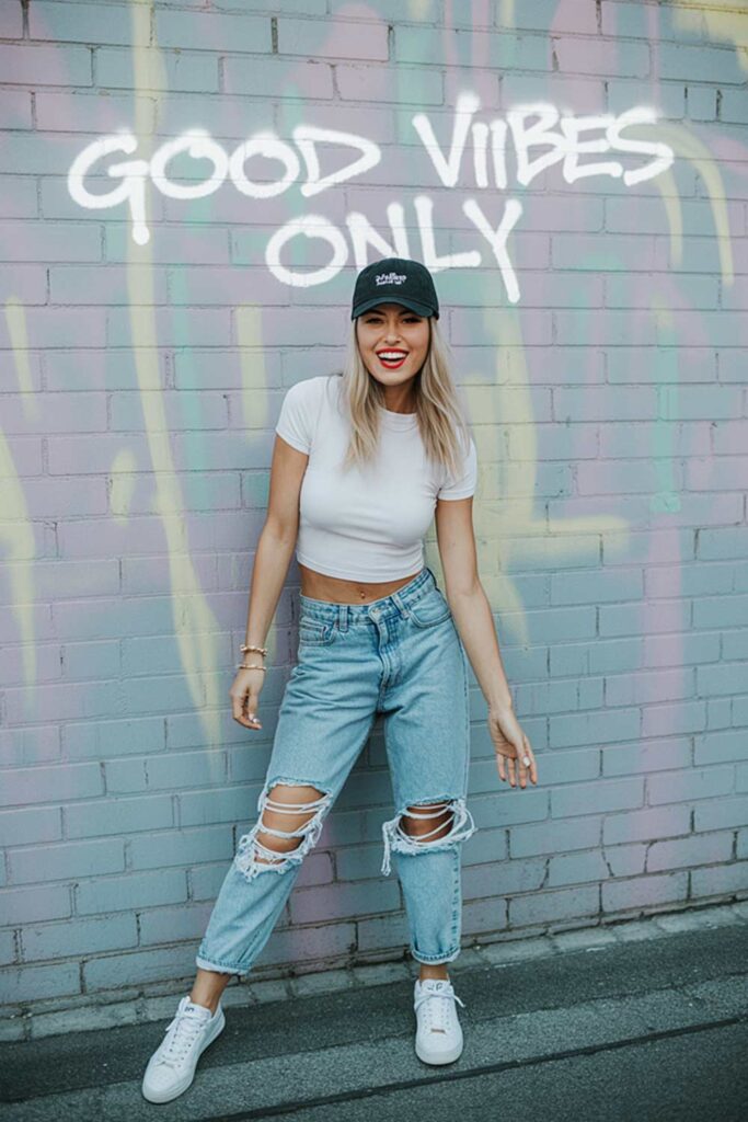 Ripped Jeans with Simple White T-Shirt