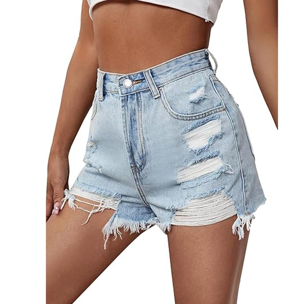 Ripped Raw Hem High Wait Straight Leg Shorts