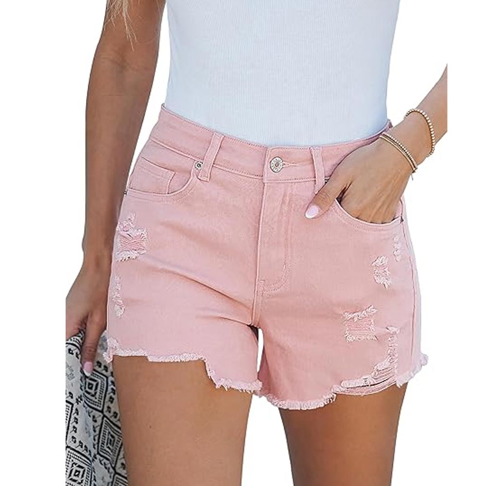 High Waisted Stretchy Distressed Denim Shorts