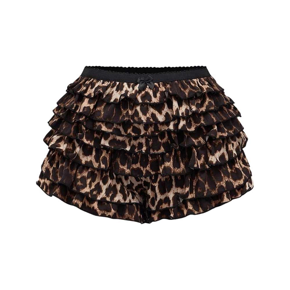 Leopard Print Ruffled Mini Shorts