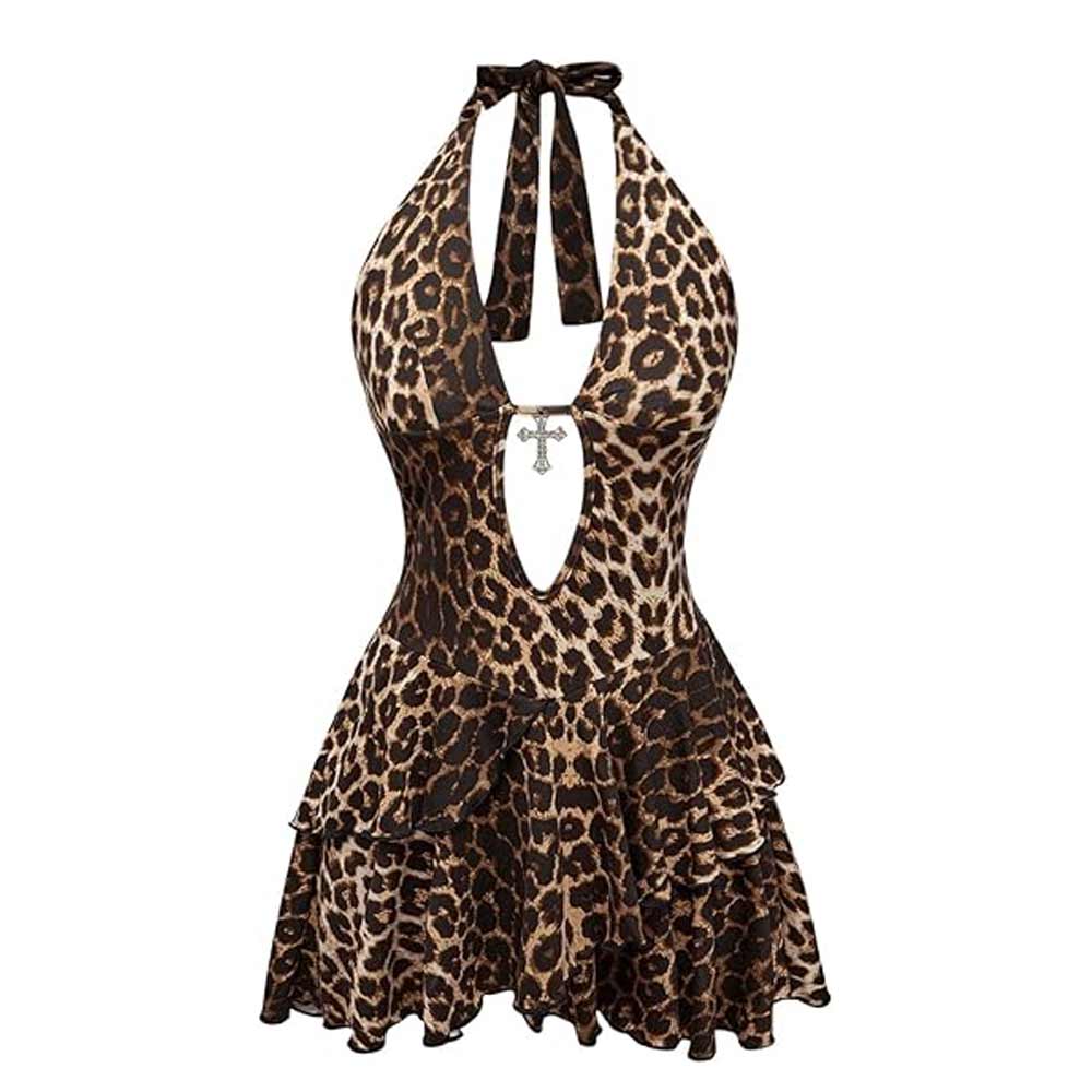 Leopard Print Halter Dress