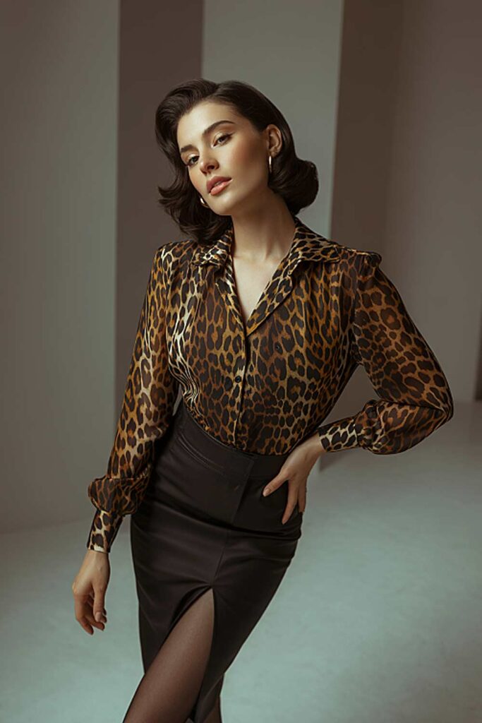 Leopard Blouse with Pencil Skirt