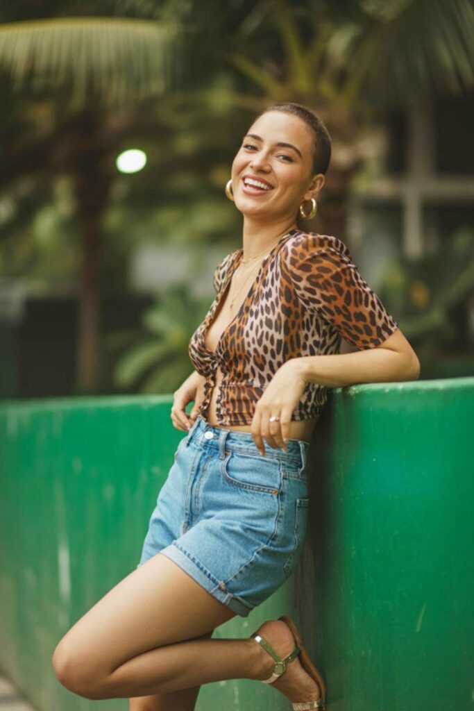 Leopard Print Top with Denim Shorts