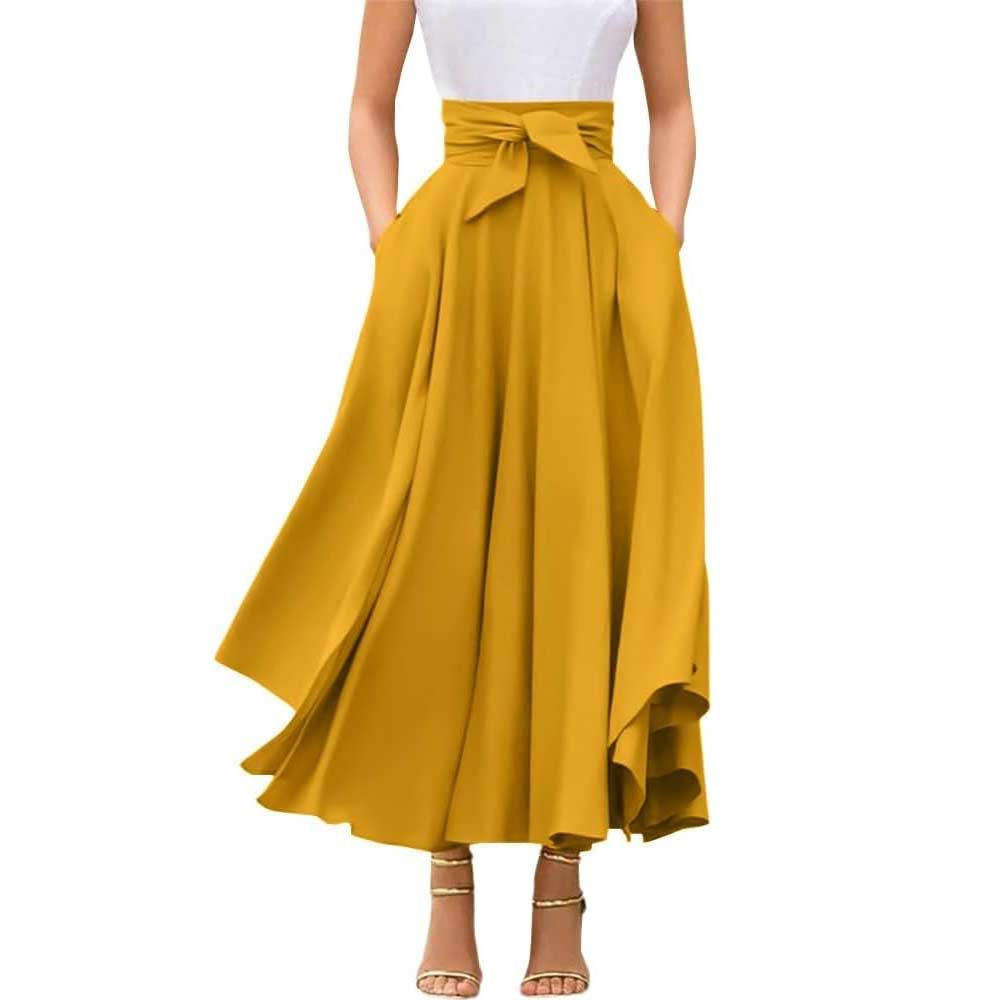 Elegant High Waisted Side Slit Maxi Skirt with Pockets