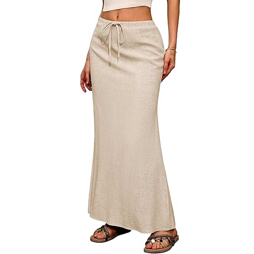 Linen Flared Maxi Skirt with Back Slit