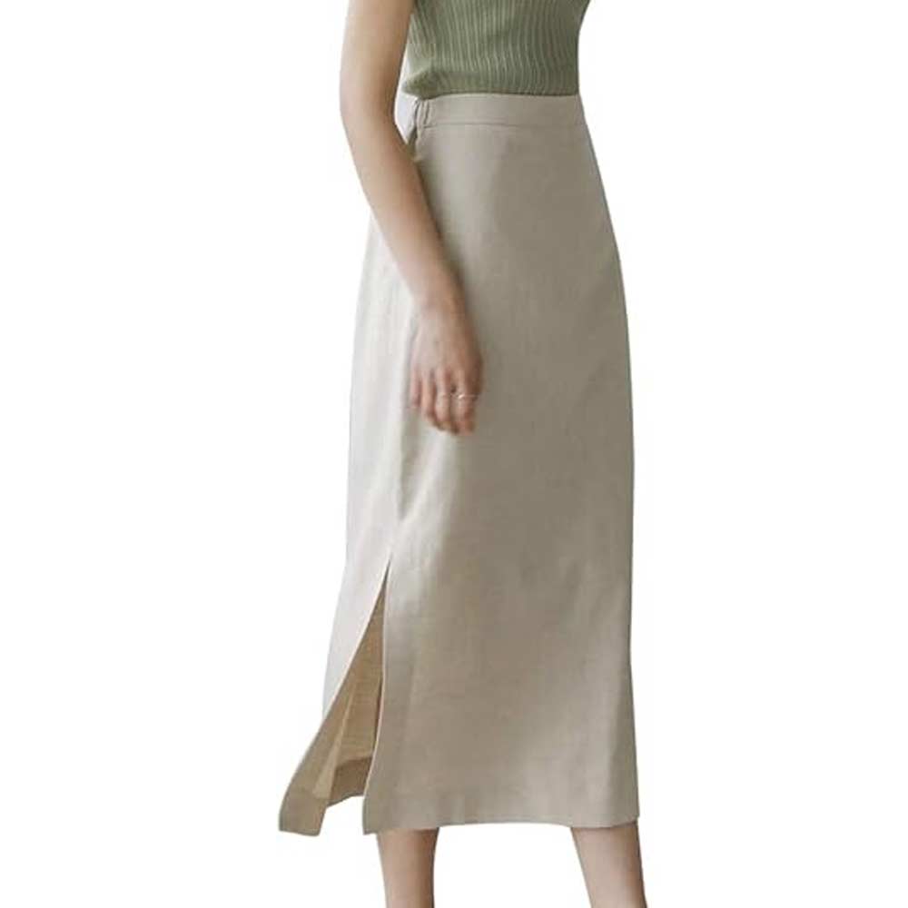 Linen Long Skirt with Slit