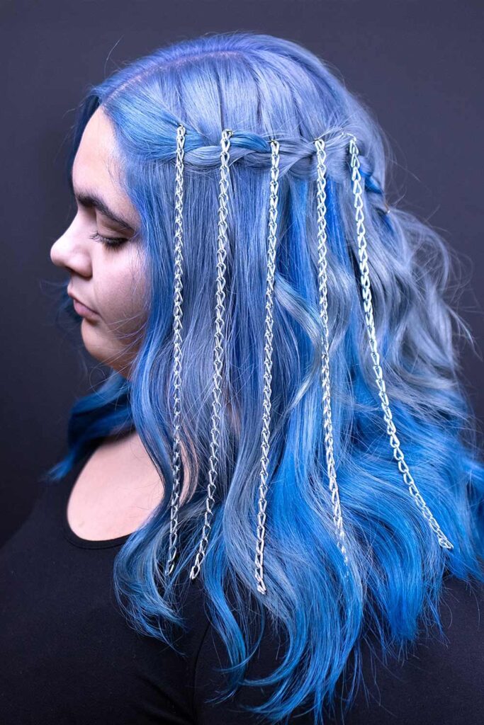 Fantasy Blue Hair With Braids and Jewelry