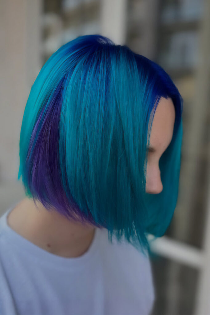 Bold Mermaid Bob With Teal and Violet Shades