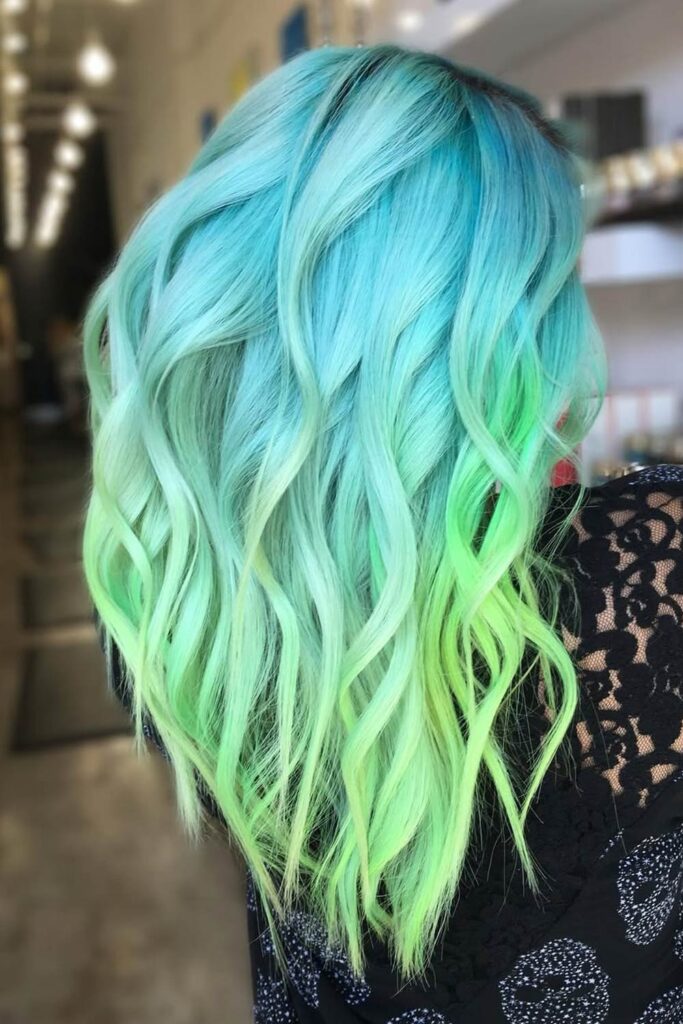 Medium Hair With A Sea Green Color