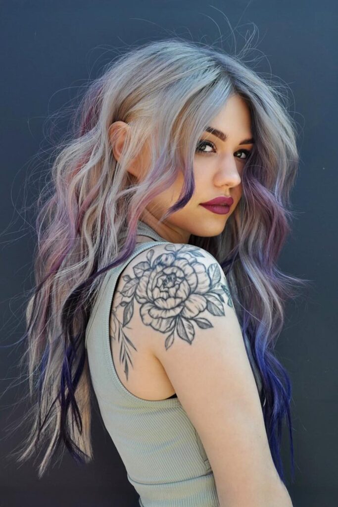 Long Mermaid Silver And Purple Hair Color