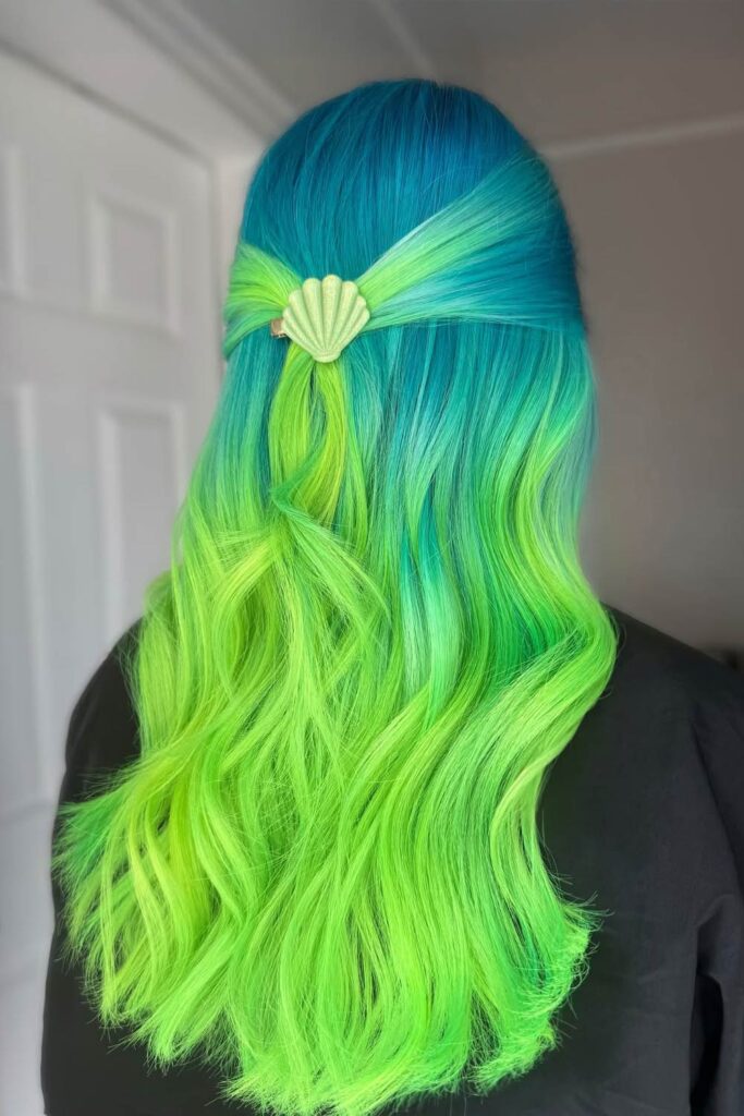 Neon Green And Blue Hair With Ocean Vibes