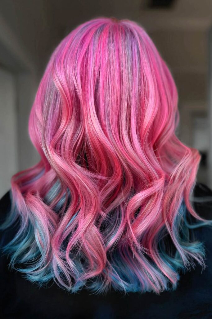 Pink-To-Blue Mermaid Hair With Bold Contrast