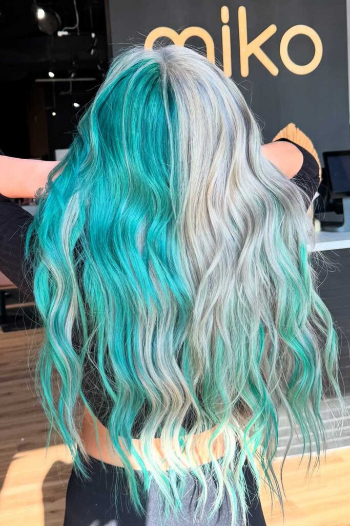 Half-And-Half Hair In Silver And Teal