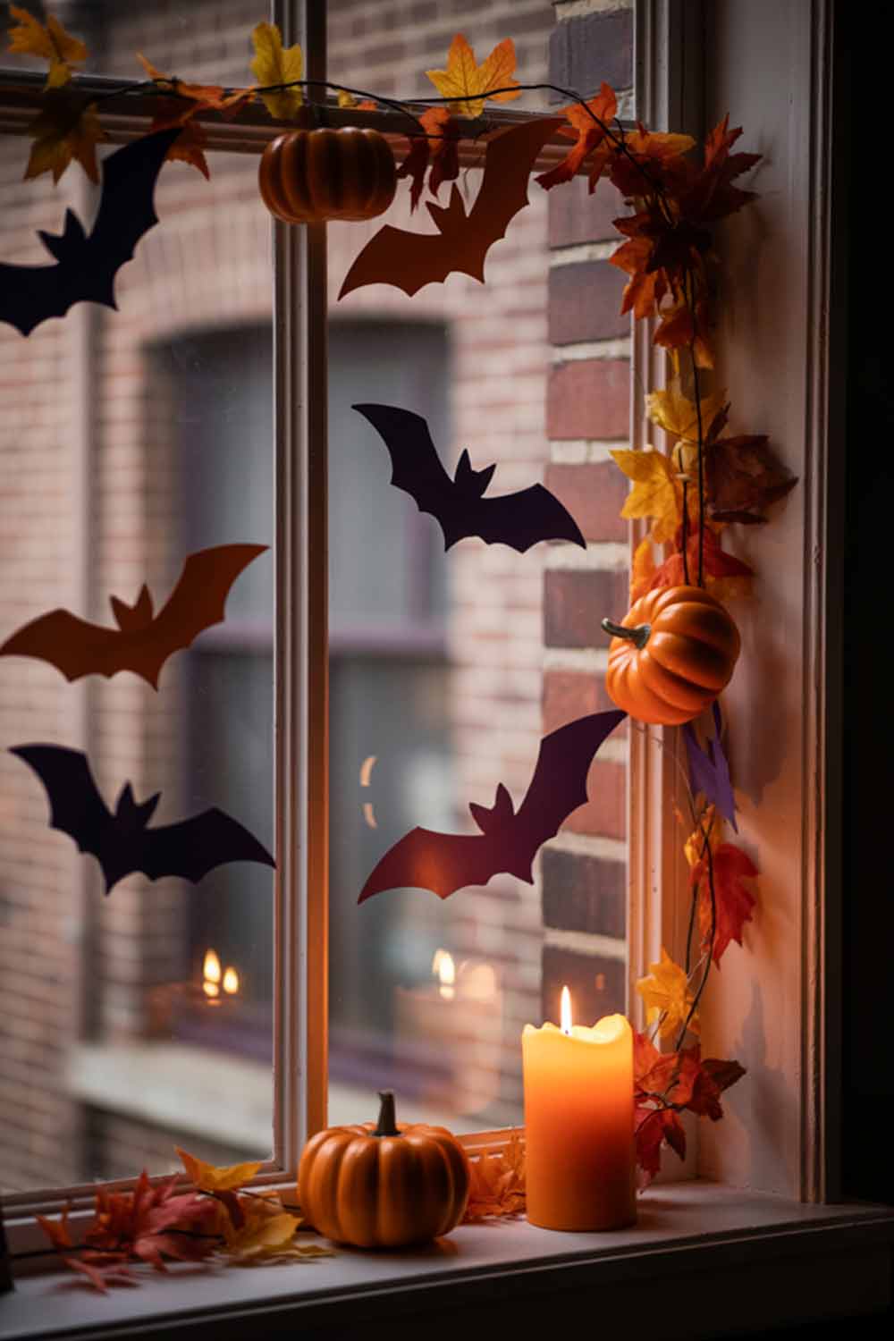 Window Decorated with Halloween Bats