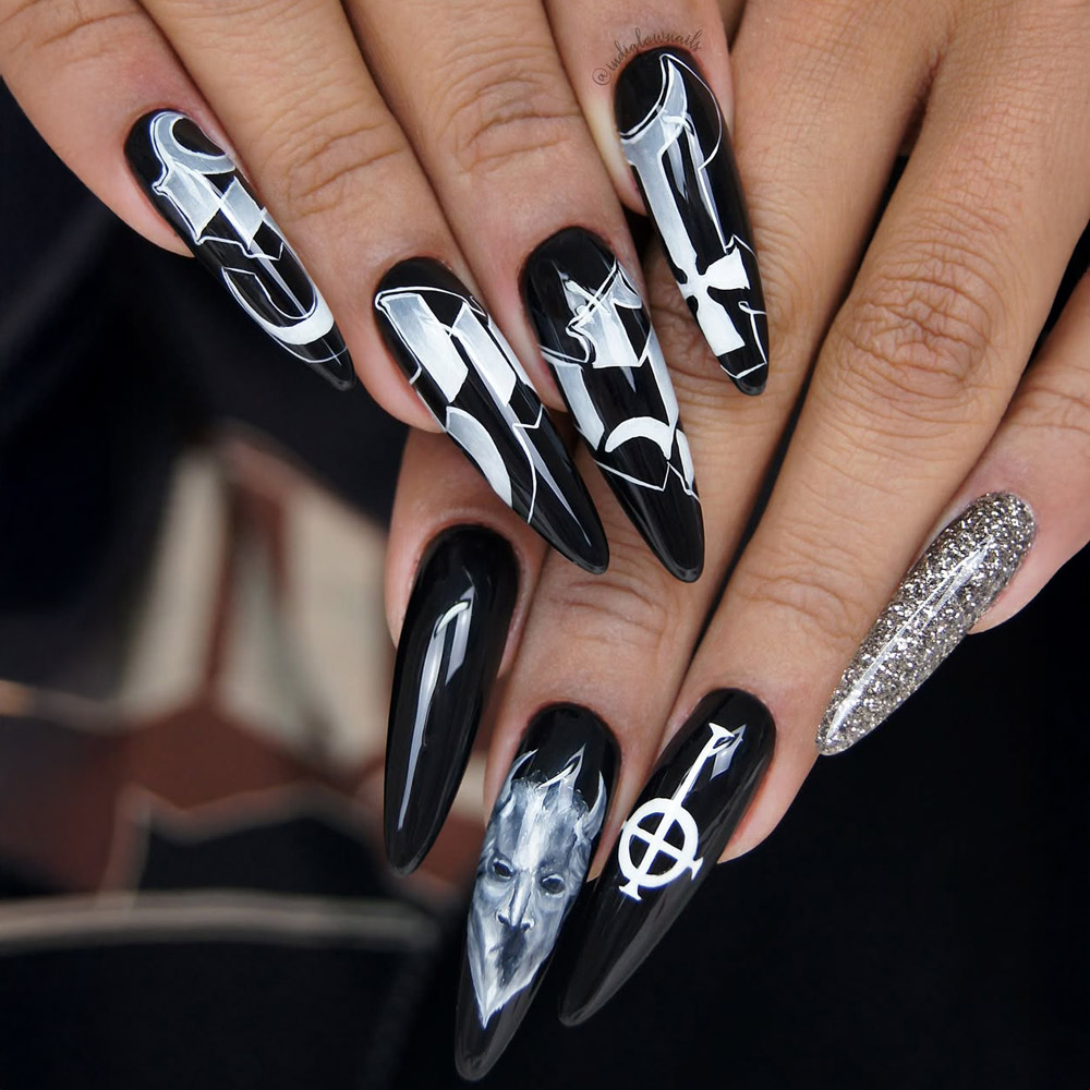 Black and White Halloween Nails