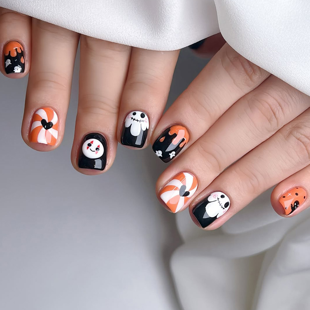 Cute Short Nails Designs with Ghosts