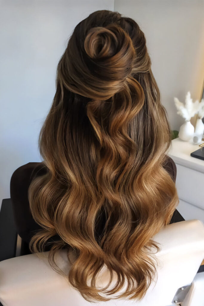 Romantic Rose Bun with Soft Winter Waves