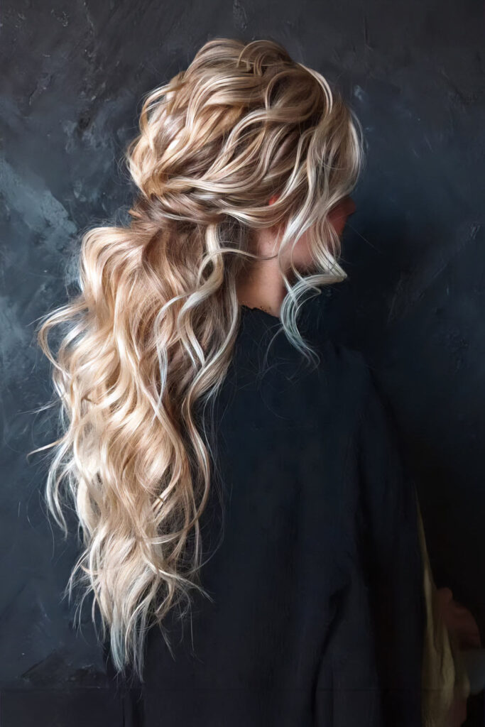 Voluminous Half-Up Waves for a Soft Winter Glow