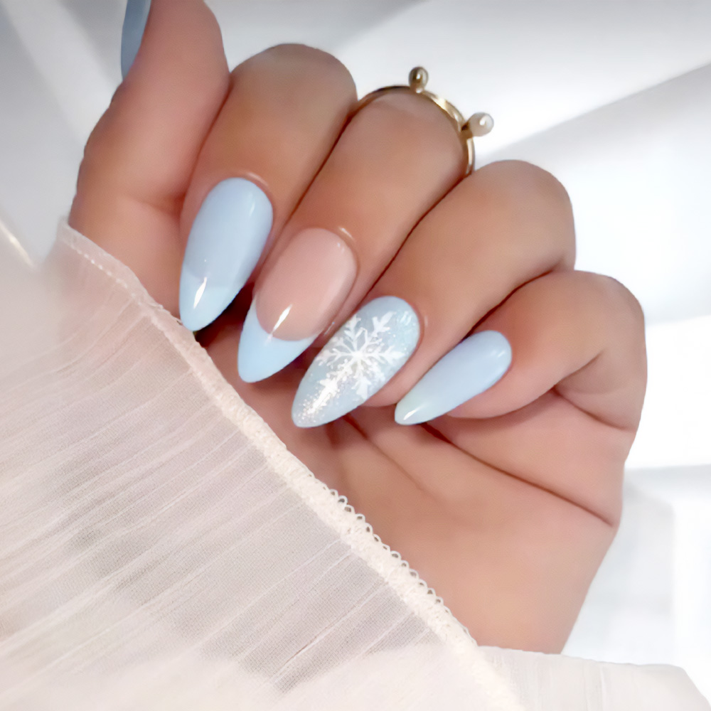 Baby Blue with Silver Snowflakes