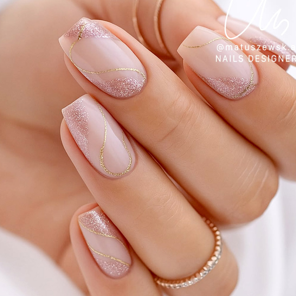 Minimal Nude Nails with Gold Accents
