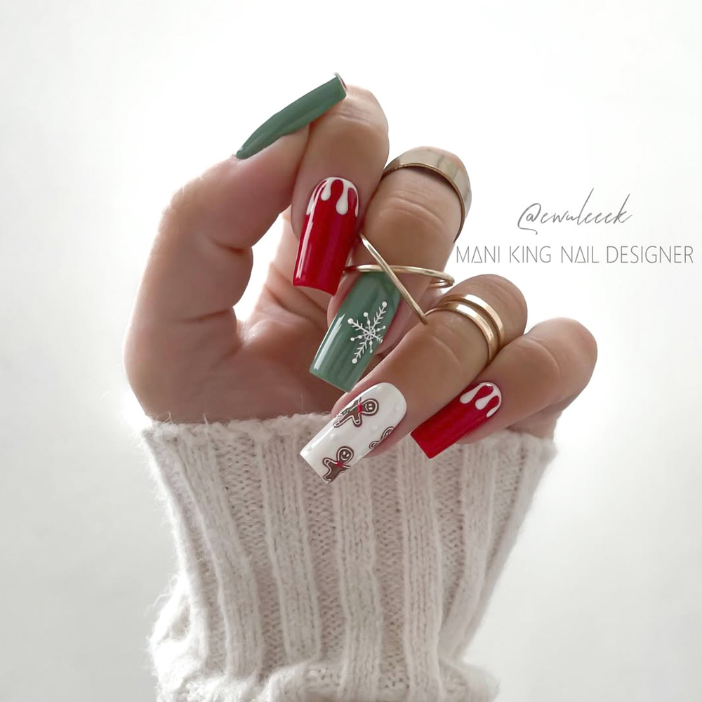 Playful Red and Green Christmas Nail Art