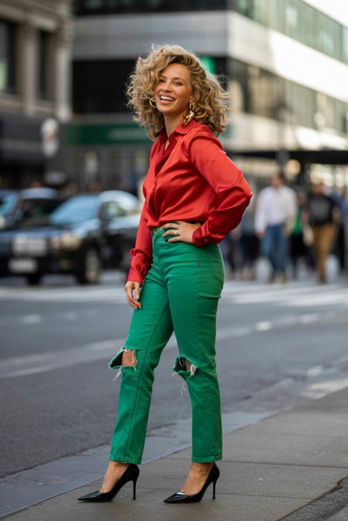 Color-Pop Ripped Jeans for a Bold Day Look